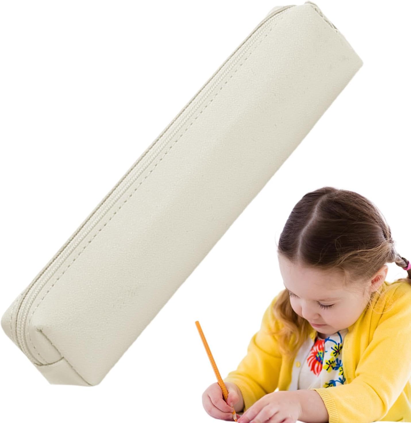 Générique Cute Pencil Bag, Small PU Pencil Case, Small Accessories Organizer, Lipstick Case Pouch with Zipper for Brush, Lipstick, Eyebrow Pencil, Travel Makeup Pouch, Cosmetic Bag for Women, beige,