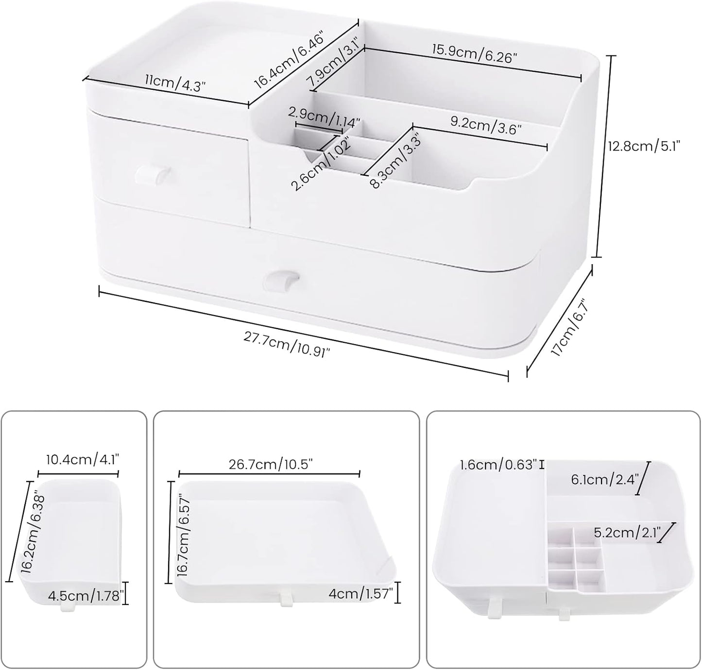 Makeup Organizer Makeup Holder Bathroom Containers for Skincare Makeup with Drawers - Large Plastic Cosmetic Organizers for Creams Brushes Women Accessories, White