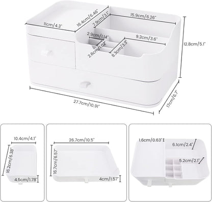 Makeup Organizer Makeup Holder Bathroom Containers for Skincare Makeup with Drawers - Large Plastic Cosmetic Organizers for Creams Brushes Women Accessories, White