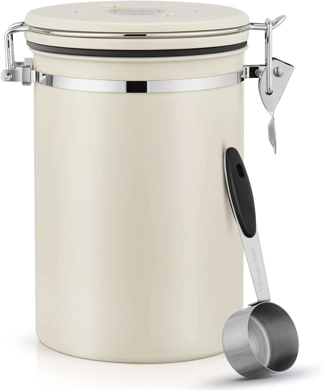 Pitmoly Airtight Coffee Canister with CO2 Valve,2.8L Food Storage Container, 32OZ Stainless Steel Coffee Storage Jar with Date Tracker and Measuring Scoop for Coffee Beans, Grounds, Sugar and Flour