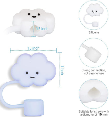 4 Pcs White Cloud Reusable Stainless Steel Silicone Food Grade Silicone Straw Protector Cover Kitchen Utensils Gadgets