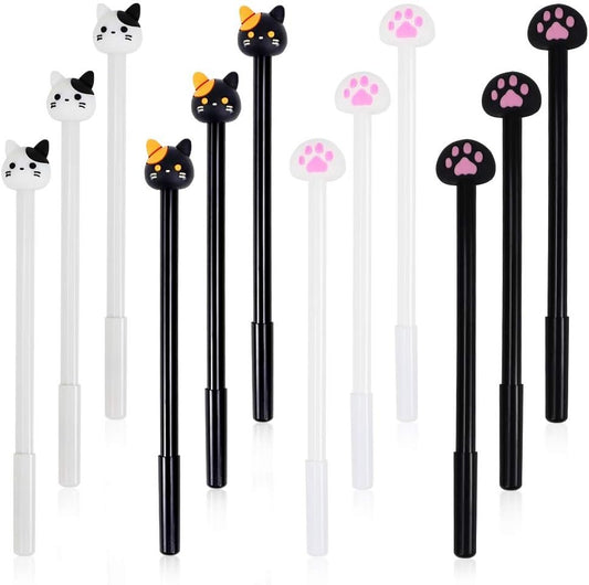 YRYUNRUI 12 Pcs Cute Pens Kawaii Pens Fun Pens, 0.5mm Cartoon Cat Black Ink Writing Gel Ballpoint Pens, Korean Japanese Stationery School Supplies for Teen Girls Women Gifts (Cat paw)