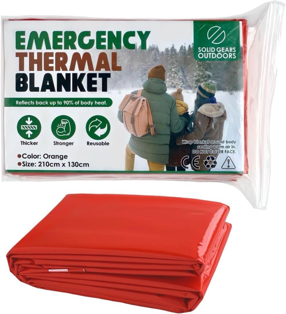 Soild Gears Outdoors Emergency Thermal Blanket, 210cm x 130cm Width, Thicker, Stronger Reusable