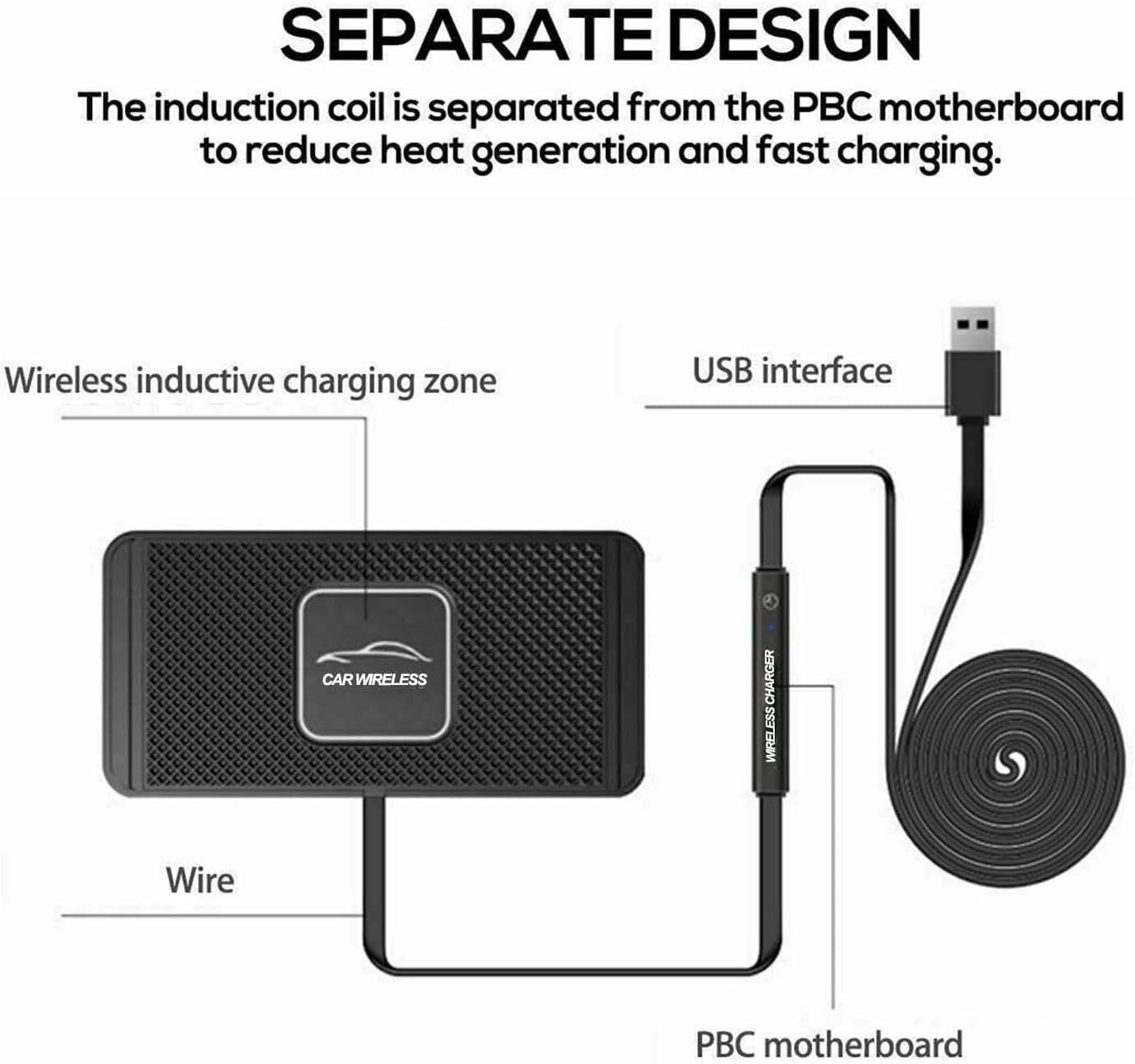 Inncen Qi Wireless Car Charger Charging Pad, Car Fast Wireless Phone Charger Non-Slip Silicone Mat Pad with Built-in USB Cable, Mothers Day Gifts for Mom