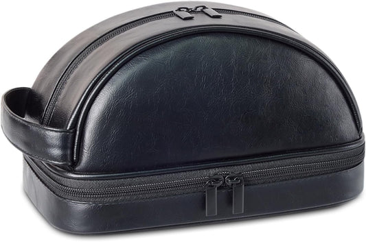 MerjorBliss Men Toiletry Bag,Waterproof Dopp kit hygiene bag for travel,leather shaving kit bag for Toiletries Accessories,Organizer for traveling Makeup Bag, Black, 10 inch, Waterproof Toiletry Bag,