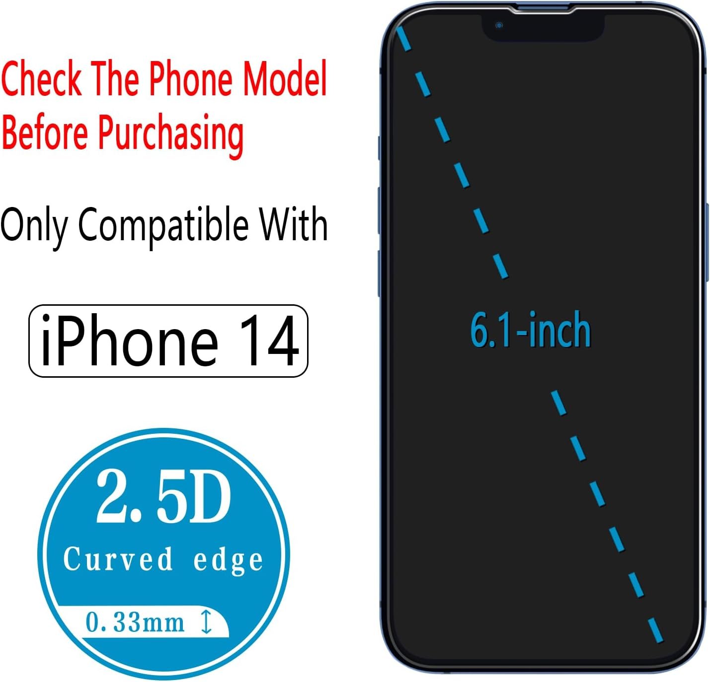 [2-Pack] HPTech Screen Protector for iPhone 14 6.1-inch Tempered Glass Film, Case Friendly, Anti-Scratch, Bubble Free