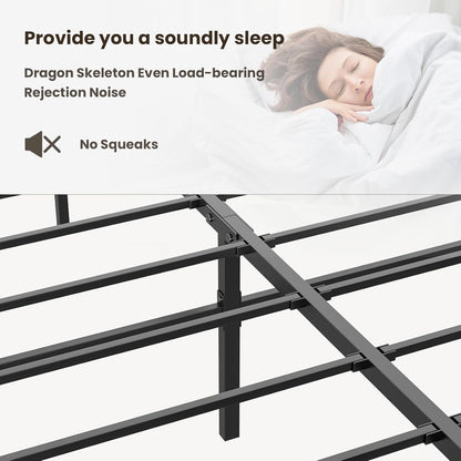 ADVWIN Bed Frame Double Size, All Metal Material Mattress Base, Large Storage Space Under Platform Bed with Bottom Crossbar, Black