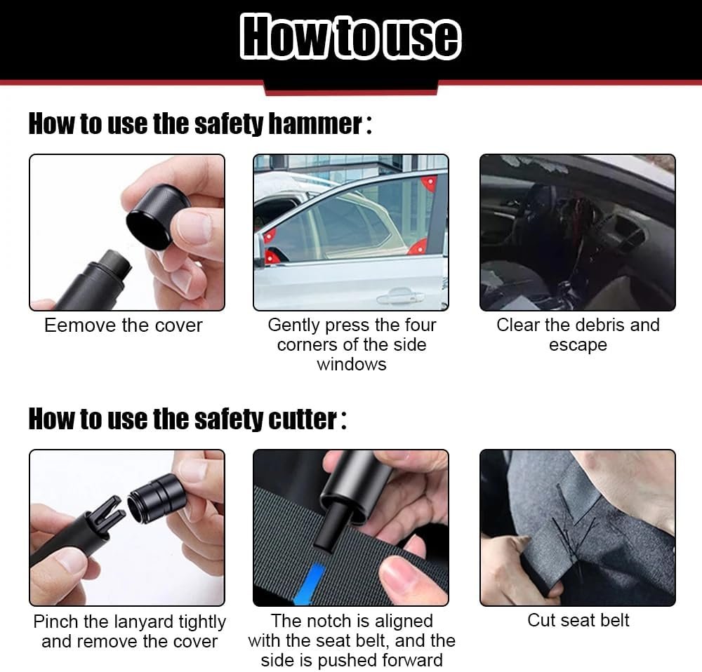 YXTKJ Portable 2 in 1 Car Window Breaker, Multi-Function Life-Saving Glass Breaker Safety Hammer, Emergency Car Escape Tool, The Seat Belt Cutter Rescue Tool Car Auto Accessories