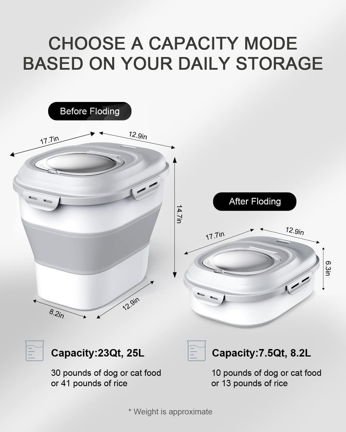 Somkaco 30-35 Lbs Dog Food Storage Container Collapsible Dog Food Container with Airtight Lids, Wheels, Scoop, Large Pet food storage for Dog, Cat and Other Pet