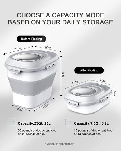 Somkaco 30-35 Lbs Dog Food Storage Container Collapsible Dog Food Container with Airtight Lids, Wheels, Scoop, Large Pet food storage for Dog, Cat and Other Pet
