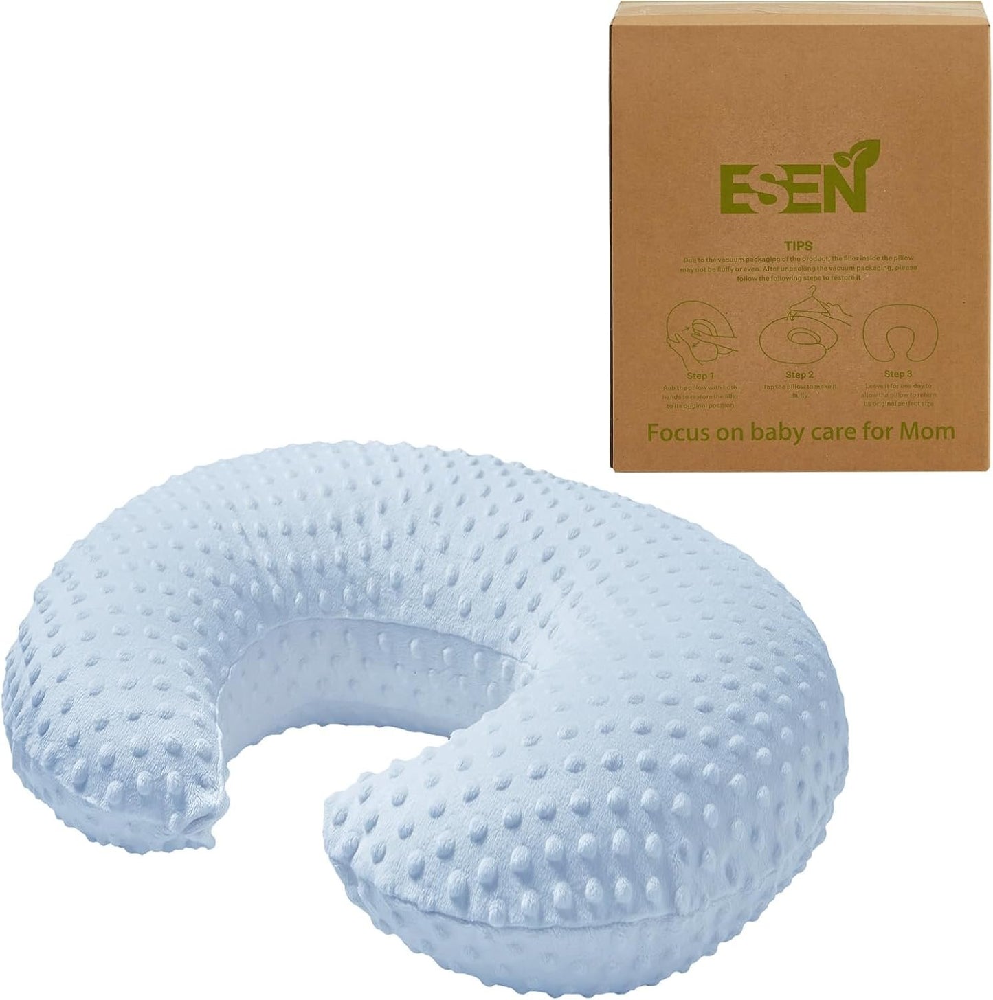 ESEN Nursing Pillow and Body Positioner for Breast Feeding and Bottle Feeding, Ultra Soft Baby Breastfeeding Pillows with Removable Nursing Pillow Cover for More Support for Mom and Baby (Blue)