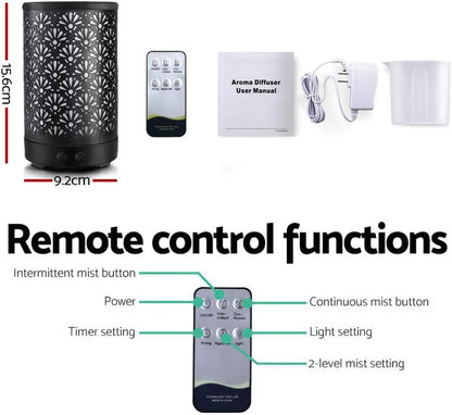 Devanti Aroma Diffuser, 100ml Air Humidifier Purifier Essential Oils Car Freshener Vaporizer Aromatherapy Diffusers Scent Booster Home Office Bedroom Humidifiers Steam, 7 Led Light Fan Black