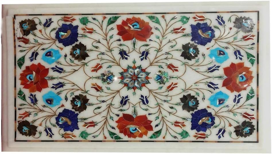 crafts look White Beautiful Decorative Marble Inlay Dining Table Top