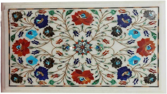 crafts look White Beautiful Decorative Marble Inlay Dining Table Top