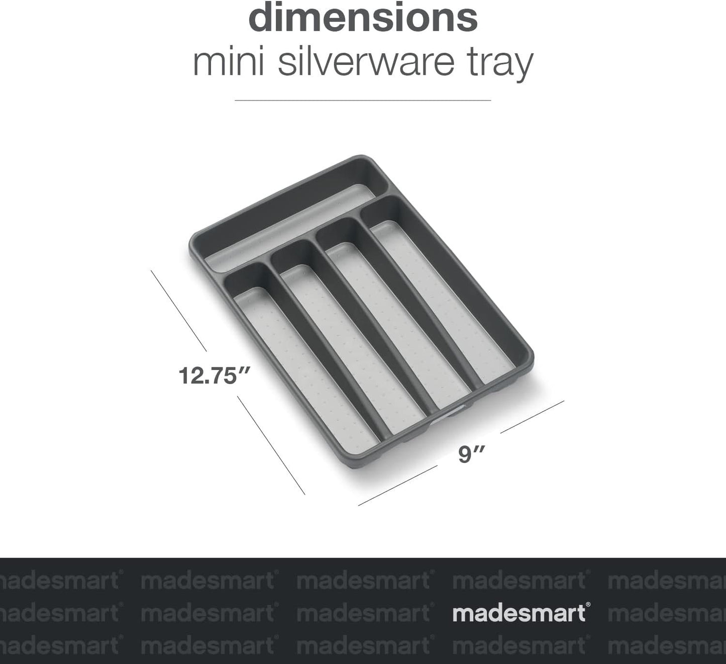 Madesmart Mini 5-Compartment Plastic Silverware Tray for Drawers, Cutlery and Utensil Tray Kitchen Drawer Organizer, Granite