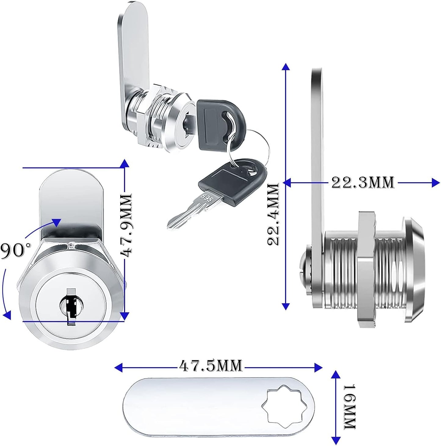 6pcs Cabinet Cam Lock Set, Toolbox Lock Replacement Set Keyed Alike, Letter Box Locks, Drawer Lock Cylinder, Furniture Lock With 2 Keys for DIY