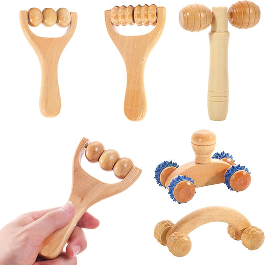Wooden Massage, Yiyifor Set of 5 Maderotherapy Wooden Kit, Wooden Massage Set for Back, Legs, Muscle, Body, Aesthetic (Whole Body Massage)