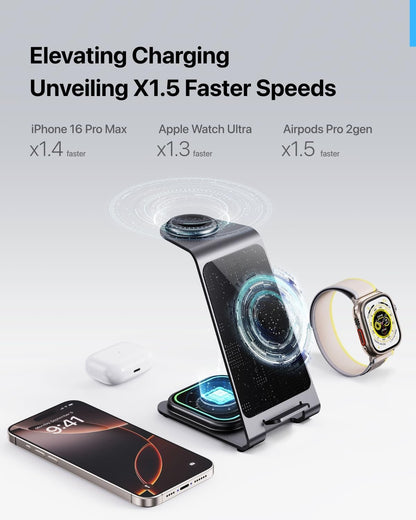 Intoval 3 in 1 Wireless Charging Station for iPhone 16 15 14 13 12 11 X Pro Max, Wireless Charger for Apple Watch 10 Ultra 3 SE 9 8 7 6 5 4 3 2, for AirPods 4 Pro Pro 2 3 (Y93, Silver)