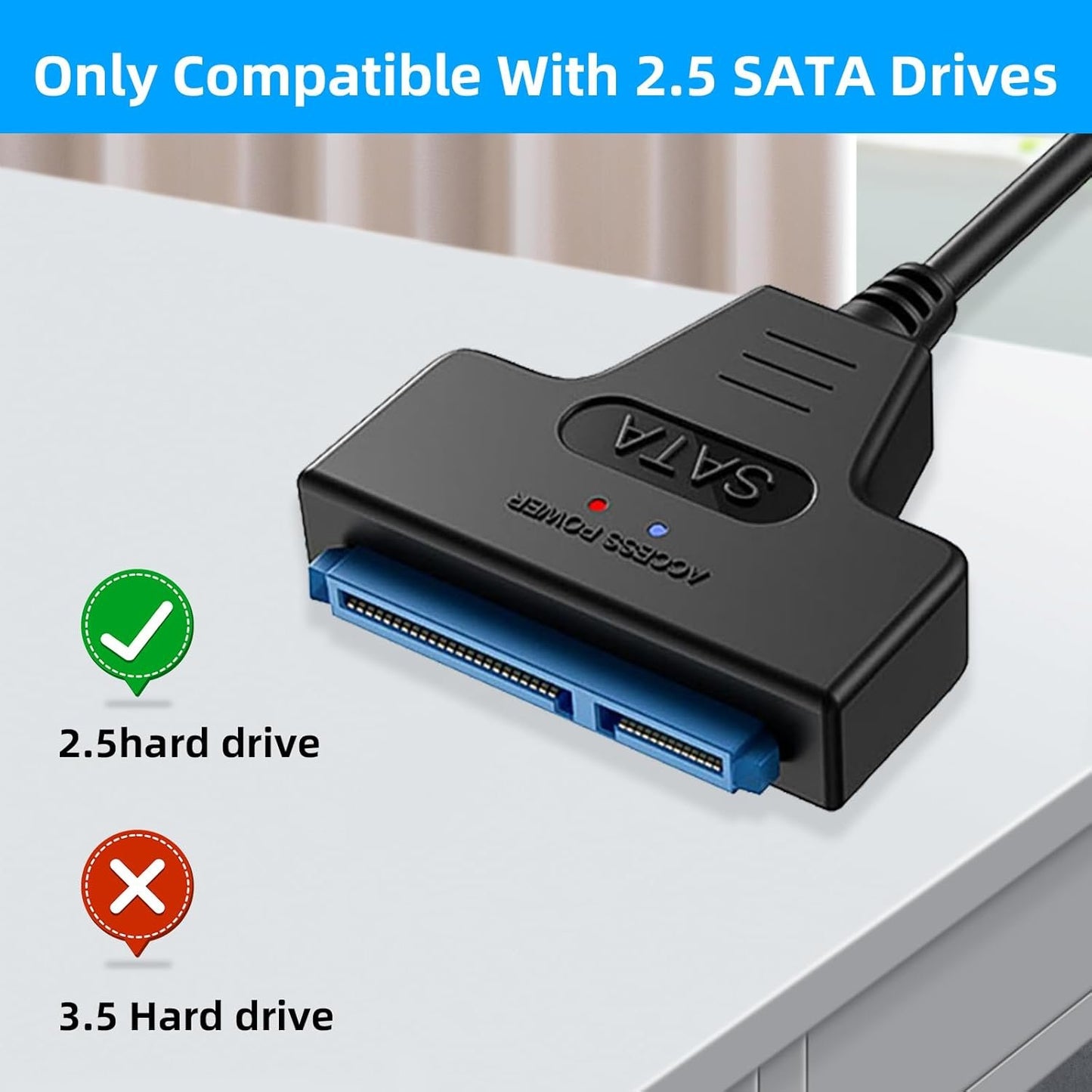 SATA to USB Cable, USB 3.0 to SATA III Hard Driver Adapter Compatible for 2.5 inch HDD and SSD (USB-A 3.0 to SATA)