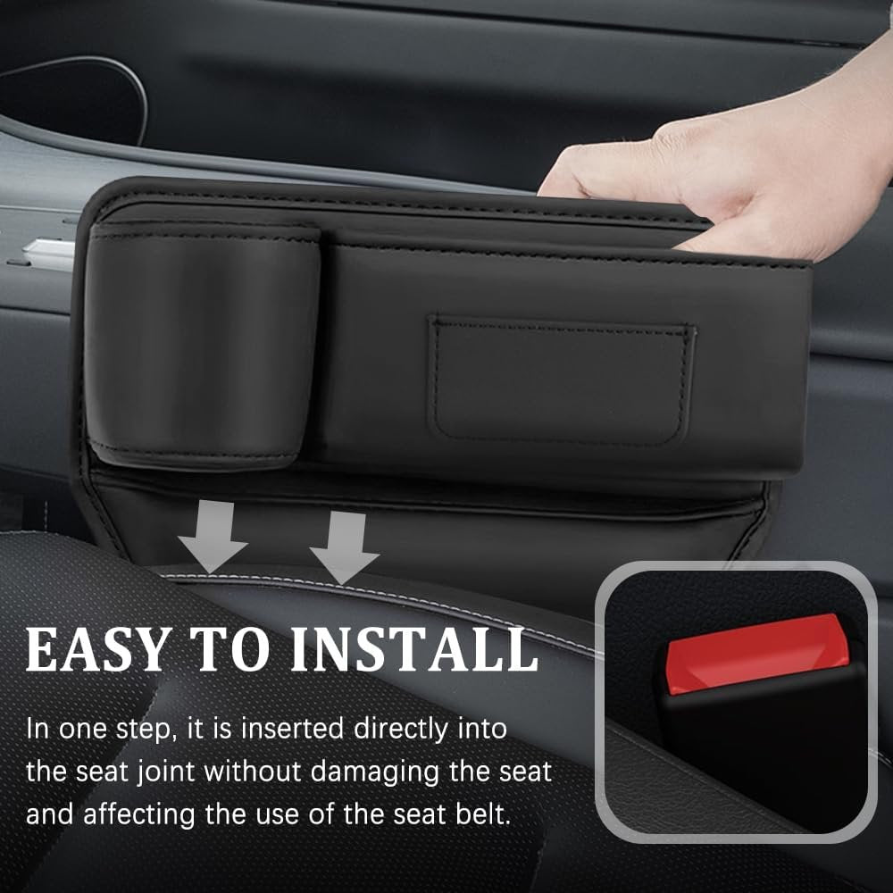 Car Seat Gap Filler Organizer With Cup Holder - Storage Box for Most Cars, SUV (Black, Passenger Side)