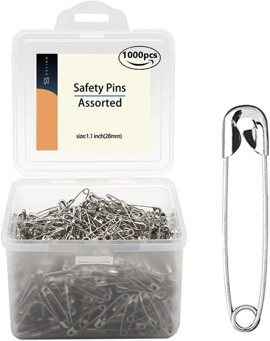 vrupin 1000Pieces -Safety Pins, 1.1 Inch Safety Pins Clothing Clips Tool 28mm Decorative Safety Pins Assorted, Sewing Accessories Kit.