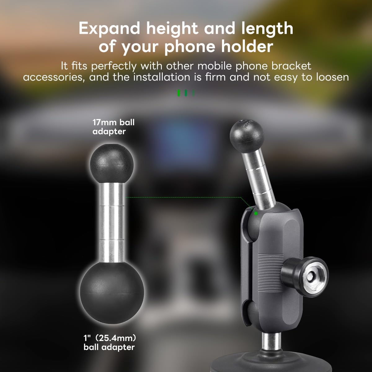 FANAUE 25mm to 17mm Double Ball Motorcycle Adapter: Compatible with Dual Mount RAM Arms, Motorcycle GPS Mounts and Bicycle Accessories with 25mm and 17mm Ball