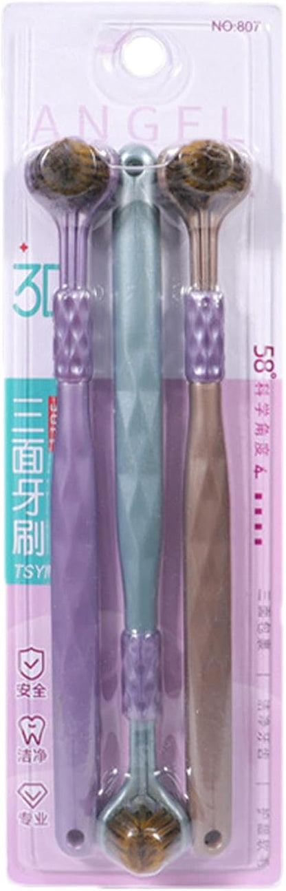 Three Headed Toothbrush, Travel Toothbrush, Multi-Sided Toothbrush, Triple Angle Toothbrush, Toothbrush for Adults and Children, Modern Toothbrush Design, Effective Oral Care, Compact Travel Toothbrus