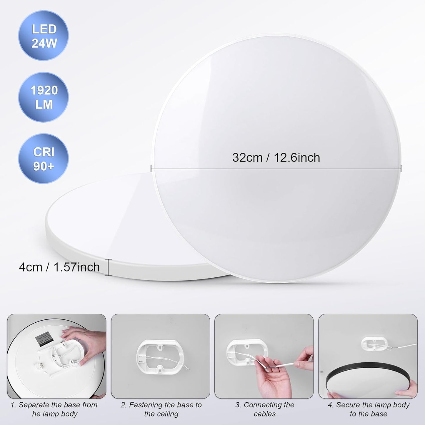 SILAMPDI Led Ceiling Light WiFi Tuya Control, 24W Smart Ceiling Light White, RGB Mode with Remote Control 16 Million Colors Timer & Memory 3000K-6500K Connect Alex Google Siri for Bedroom Living Room