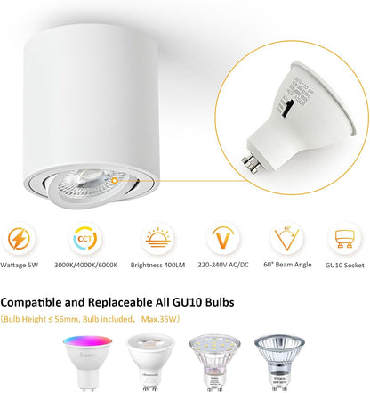 Gleonlux LED Ceiling Spotlight Adjustable White LED Ceiling Spotlights Dimmable 5W GU10 3000K Warm / 4000K Neutral / 6000K Cool Modern Aluminium Indoor LED Spotlight Diameter 80 x 84 mm
