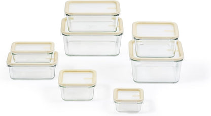 GLASSLOCK Sens 16Pcs Glass Food Storage Set â€“ Airtight & Leakproof, 8 Different Sizes, Anti Slip Lid, Microwave & Oven Safe, Perfect for Meal prep, Lunch Box, Nestable & Stackable, Pantry Storage