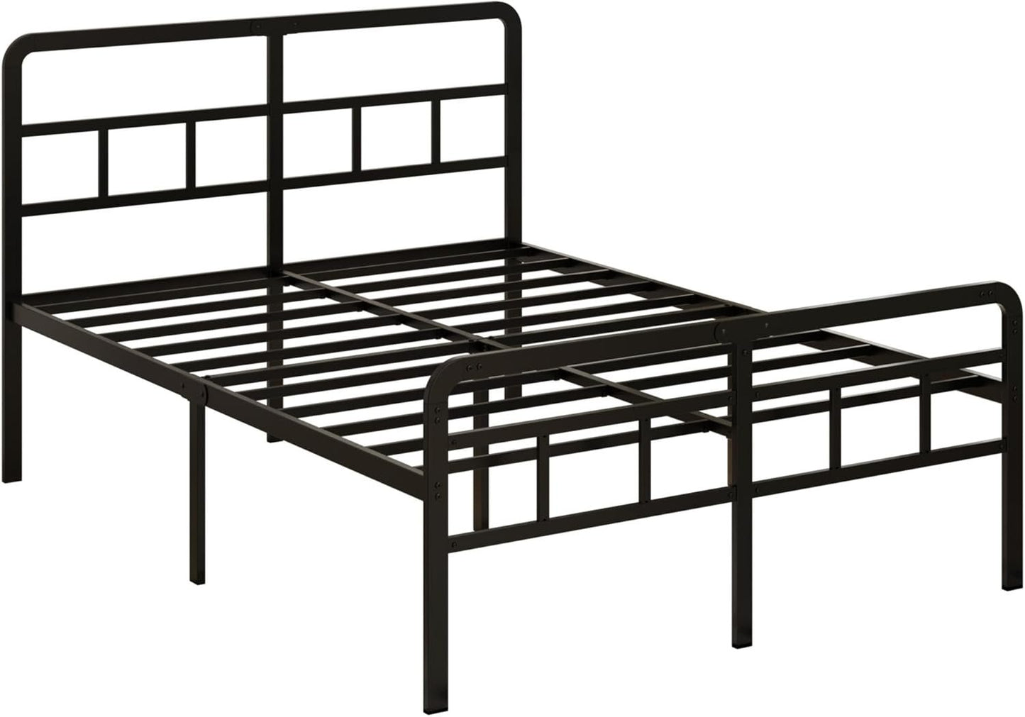 Richwanone 16 inch Queen Bed Frame with Headboard and Footboard, Metal Platform with Steel Slat Support, No Box Spring Needed, Easy Assembly, Black