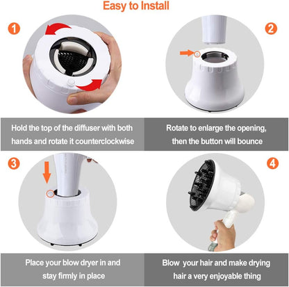 Universal Hair Diffuser, Hair Dryer Diffuser Attachment for Curly and Natural Wavy Hair, Professional Blow Dryer Diffuser, Adjustable from 1.4 Inch to 2.6 Inch