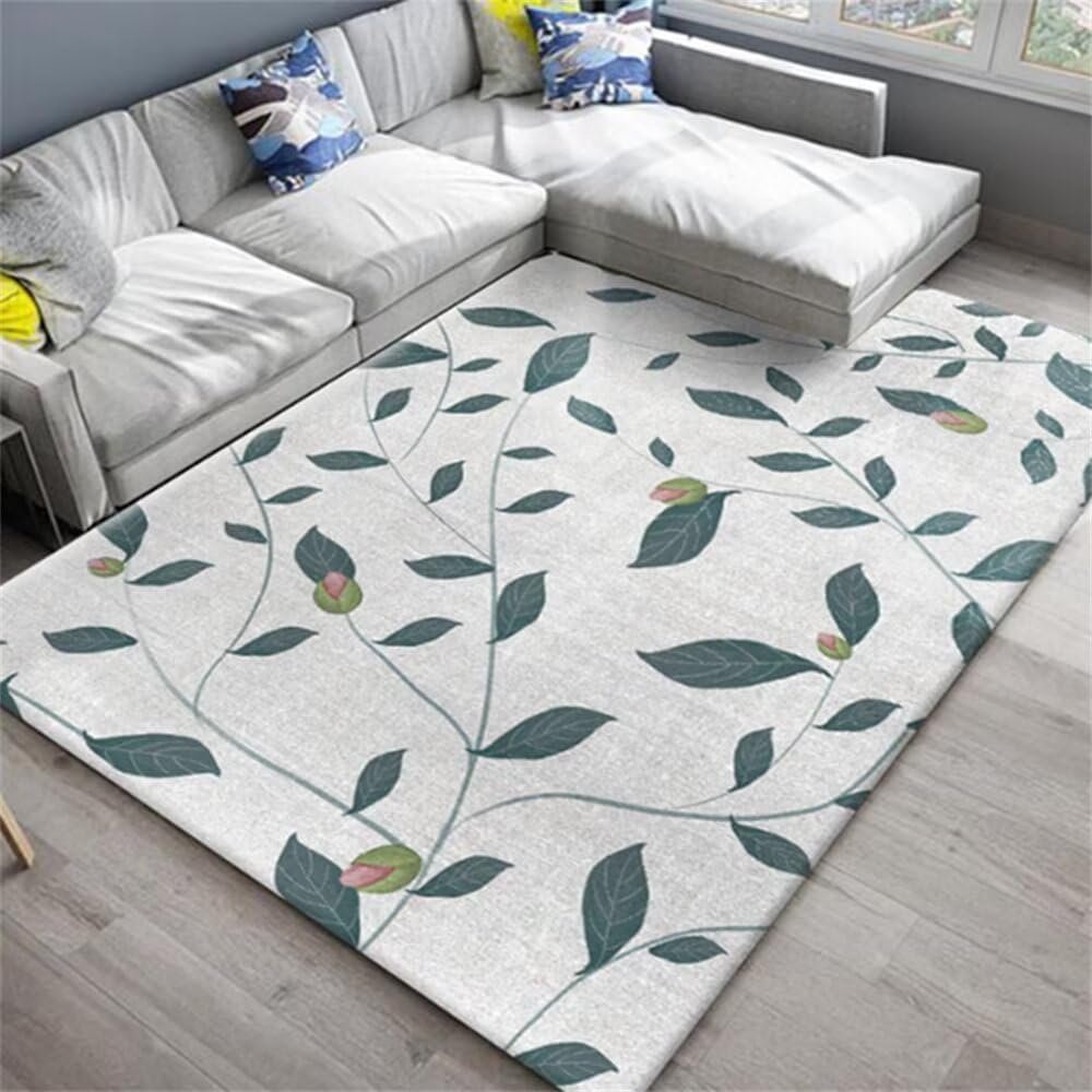 SUNYRDSM Tappeto cameretta Tappeto Palestrina Bambini Elegante tappeto grigio decorazione con motivo a foglia verde accessori per la camera dei bambini resistenti all'usura Tappeto Bimbi 200X250CM