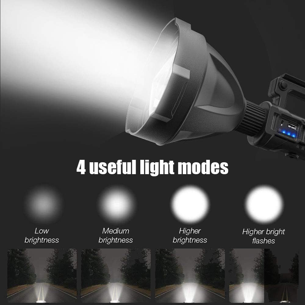 Hunting friends Super Bright Rechargeable Spotlight, Handheld Tactical Flashlight 4 Modes High Power Portable Waterproof LED Searchlight USB Output P90 Camping Torch for Outdoor (P90-Large Size)