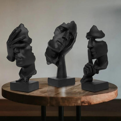 aboxoo 3 Pcs Thinker Statue, Silence is Gold Abstract Art Figurine,No Hear No See No Speak,Modern Resin Sculptures Decorative Objects Home Decor for Living Room,Office Bookshelf,Desktop(Black)