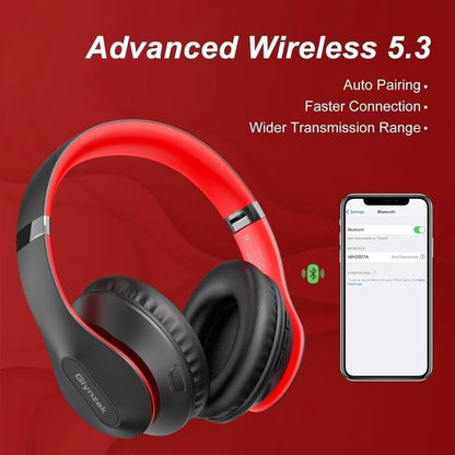 Wireless Bluetooth Headphones Over Ear 65H Playtime HiFi Stereo Headset with Microphone and 6EQ Modes Foldable Bluetooth V5.3 Headphones for Travel Computer Laptop(Black Red)
