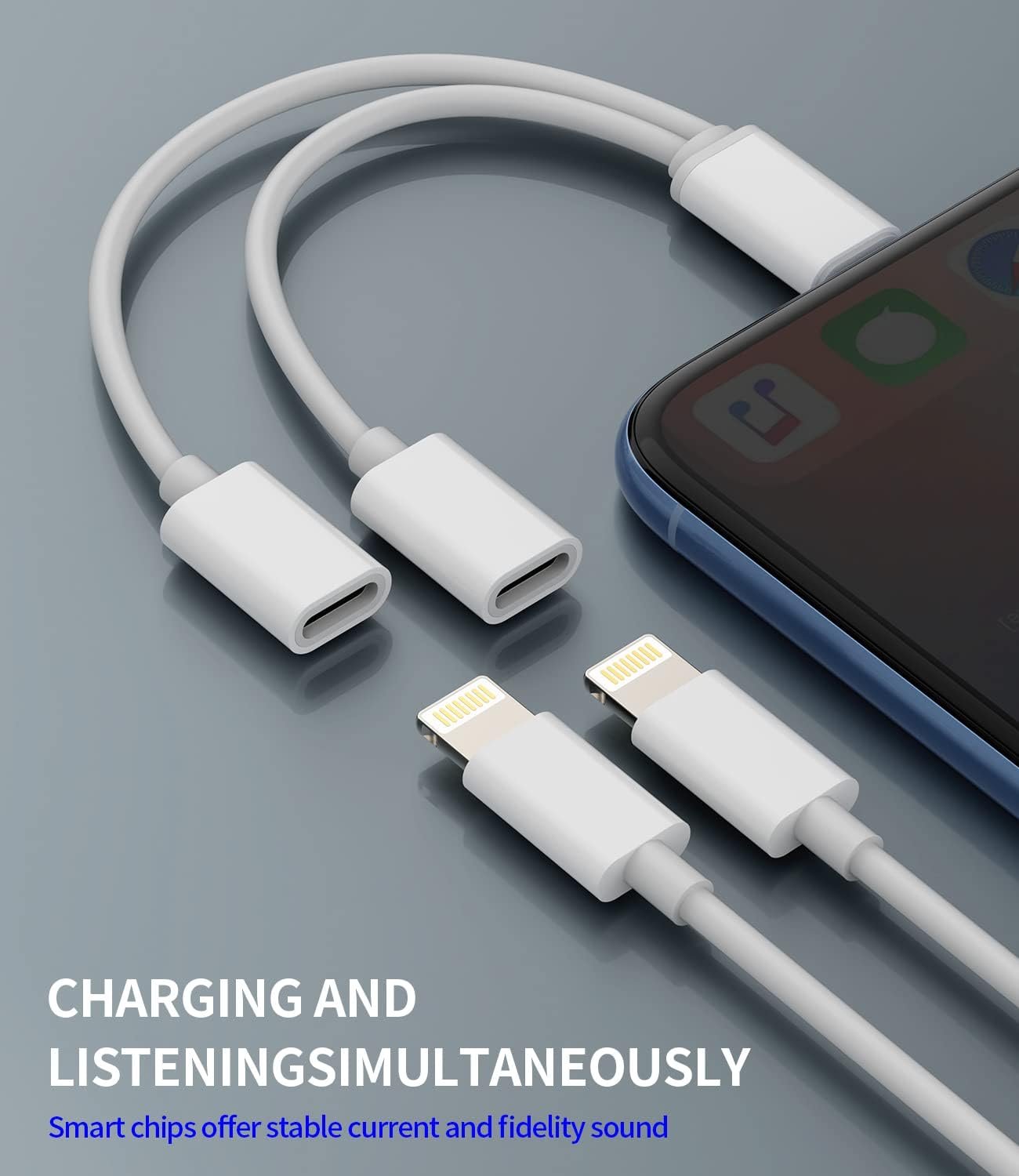 Dual Lightning Splitter Iphone Headphone Adapter(2in1)AUX Charger Cable Audio Charging Dongle Double Jack Converter for Apple MFI Certified 14 13 12 11 Pro Max Mini 7 8 Plus X Xr Earbud Adaptador Para
