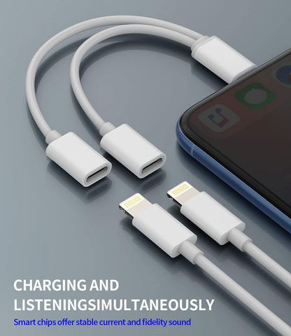 Dual Lightning Splitter Iphone Headphone Adapter(2in1)AUX Charger Cable Audio Charging Dongle Double Jack Converter for Apple MFI Certified 14 13 12 11 Pro Max Mini 7 8 Plus X Xr Earbud Adaptador Para