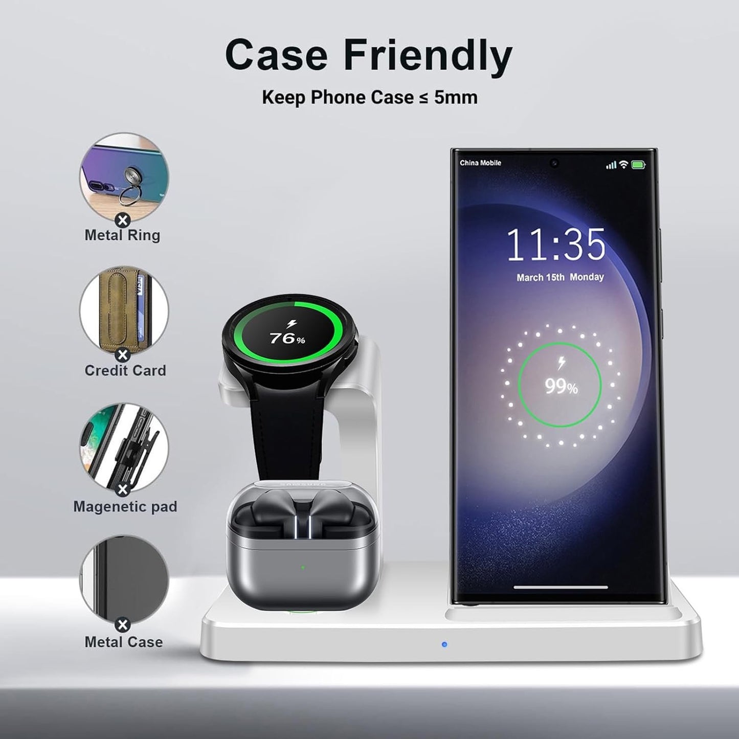 3 in 1 Wireless Charger for Samsung Wireless Charging Station Compatible with Samsung Galaxy S25/S24/S23/S22/S21/S20,Note 20/10,Galaxy Watch Ultra/7/6/5/4/3/Active,Galaxy Buds Series