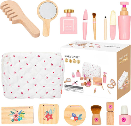 Wood Beauty Hair Salon & Makeup, Pretend Play Dress-Up Kit, Safe Educational Makeup and Hair Toy Set for Boys and Girls, Child-Friendly Design, Crafted from Smooth, Harmless Materials