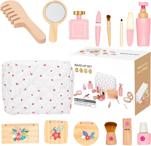Wood Beauty Hair Salon & Makeup, Pretend Play Dress-Up Kit, Safe Educational Makeup and Hair Toy Set for Boys and Girls, Child-Friendly Design, Crafted from Smooth, Harmless Materials