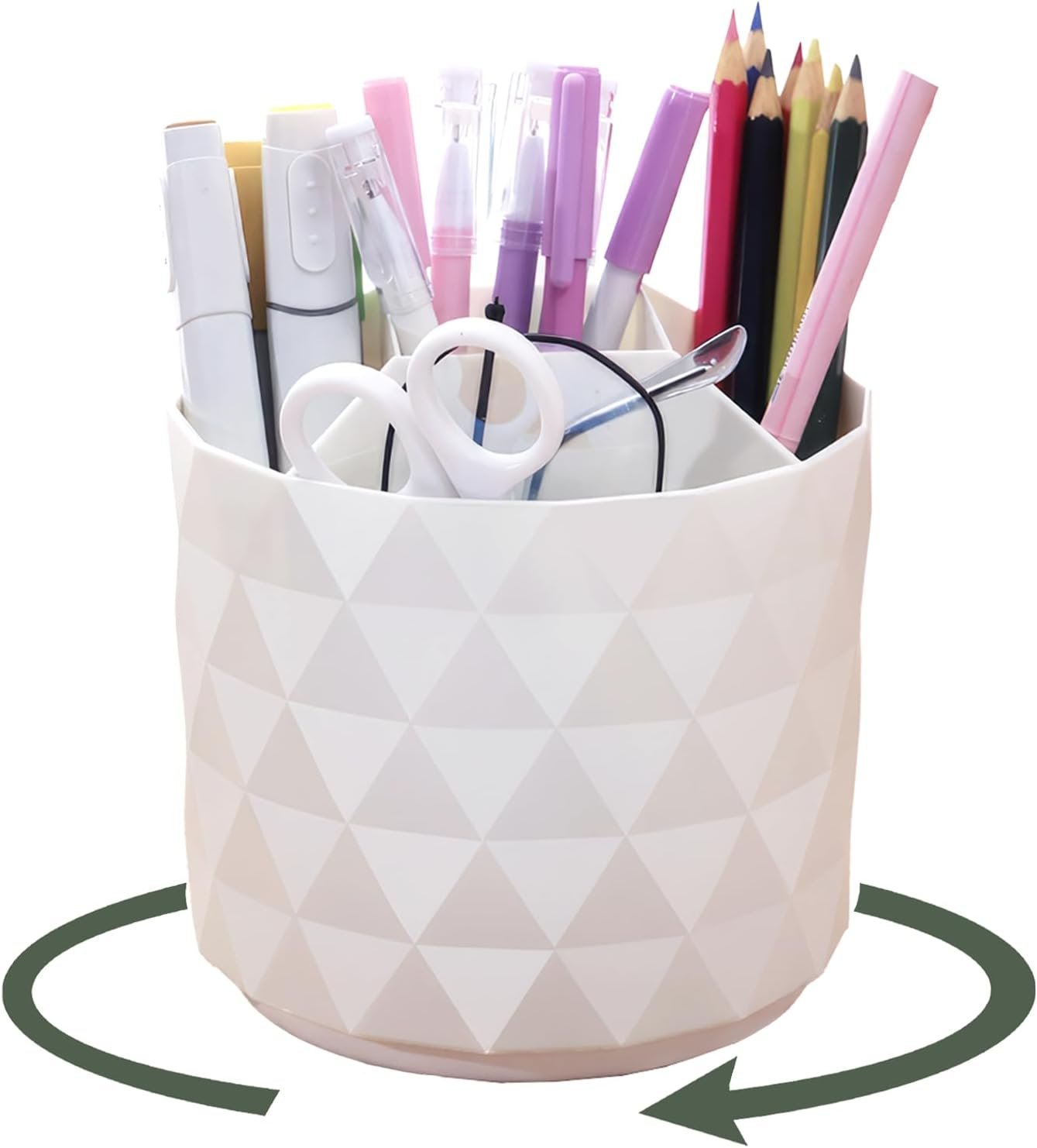 Desk Organizer, 360° Rotation Pen Holder 5 Slots Desk Pen Organizer for Office, School, Home, Art Supply, Cute Desktop Supplies & Accessories (White)