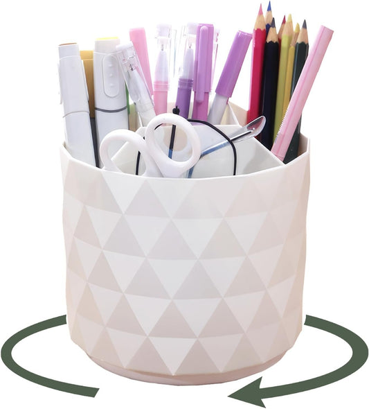 Desk Organizer, 360° Rotation Pen Holder 5 Slots Desk Pen Organizer for Office, School, Home, Art Supply, Cute Desktop Supplies & Accessories (White)