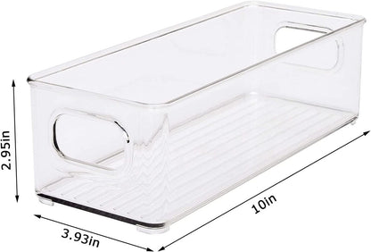 8 Pack Stackable Fridge Organizers, Clear Pantry Organizers and Storage Plastic Small Food Storage Bins Freezer Organizer Containers with Handle for Shelves Countertop Cabinet,10"L X 4"W X 3"H