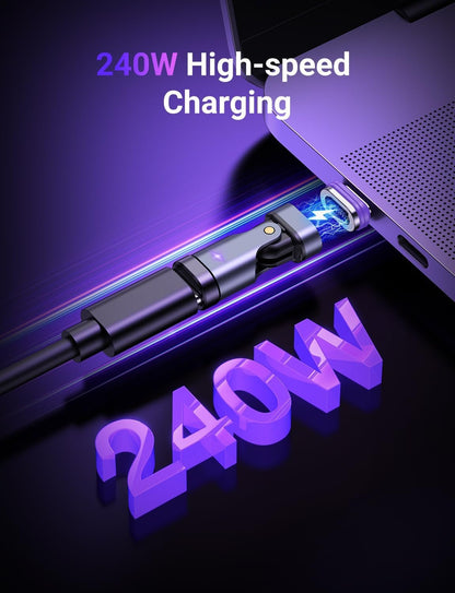 AUFU PD 240W 16PIN USB C Magnetic Adapter(2Pack)/180 ° Rotation USB C 90 Degree Adapter/Right Angle USB Adapter/Magnetic C to C for 1Phone 16/15 Series, Ma-Book /1Pad Series, Samsung Galaxy