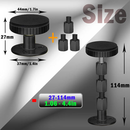 Adjustable Threaded Headboard Stoppers/Bumper Against Wall, 4 Pack Behind Bed Frame Protector Antishake Tool, Bed Shake Support Stabilizer Device for Anti-Knocking,Banging, Metal (Black 27-114mm)