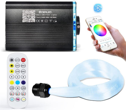 Smart LED Fiber Optic Lights, Bluetooth APP Controlled + Music Activated RGBW Starlight Headliner Kit with RF Remote Control, 200pcs 6.5ft 0.03in Optical Fiber Cable for DIY Car/Home Theater Ceiling