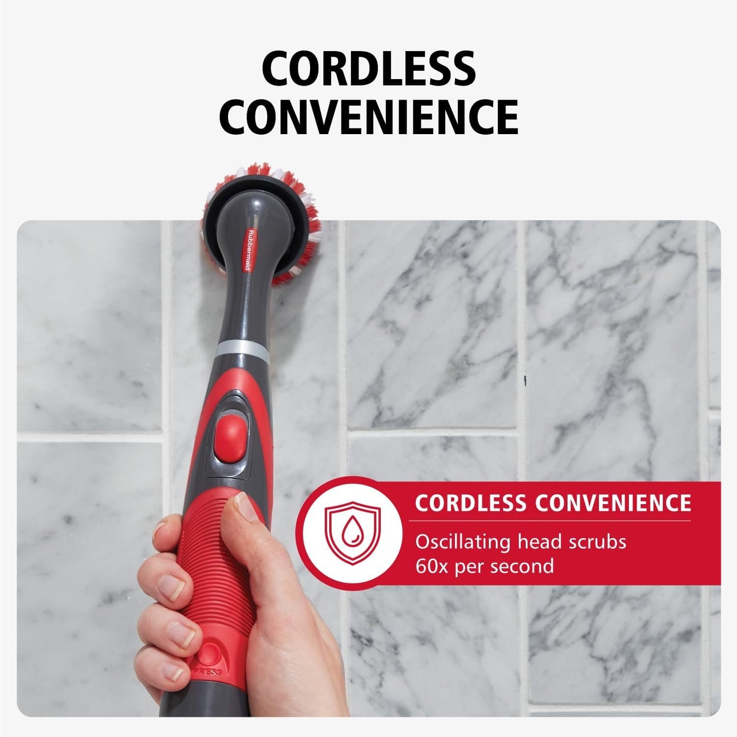 Rubbermaid Reveal Cordless Battery Power Scrubber Home Kit, 18 Pieces, Red, Multi-Purpose Scrub Brush Cleaner for Grout/Tile/Bathroom/Shower/Bathtub, Water Resistant, Lightweight, Ergonomic Grip