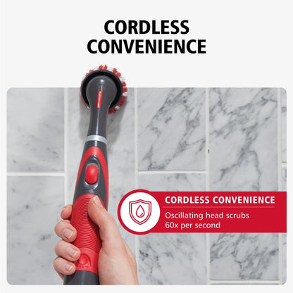 Rubbermaid Reveal Cordless Battery Power Scrubber Home Kit, 18 Pieces, Red, Multi-Purpose Scrub Brush Cleaner for Grout/Tile/Bathroom/Shower/Bathtub, Water Resistant, Lightweight, Ergonomic Grip