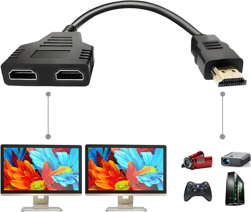 HDMI Cable 1080P Male to Dual HDMI Female, HDMI Splitter for Dual Monitors, Multimedia Interface Adapter 1 to 2 Way for HDMI HD, LED, LCD, TV